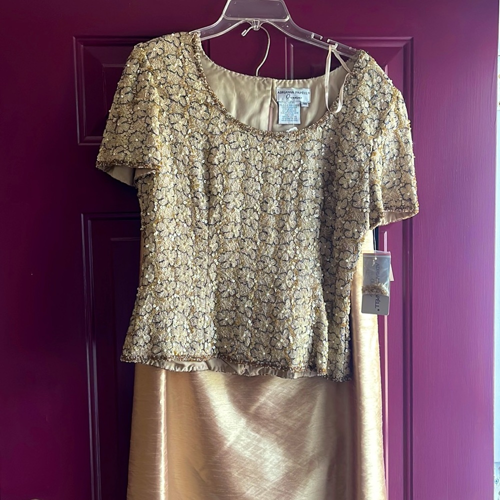 Gold Jeweled Adrianna Papell Skirt and Top Set Size 10